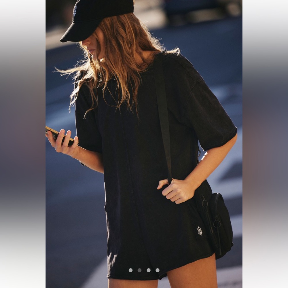 Free People Hot Shot Tee Romper Size Small Black - Picture 3 of 4